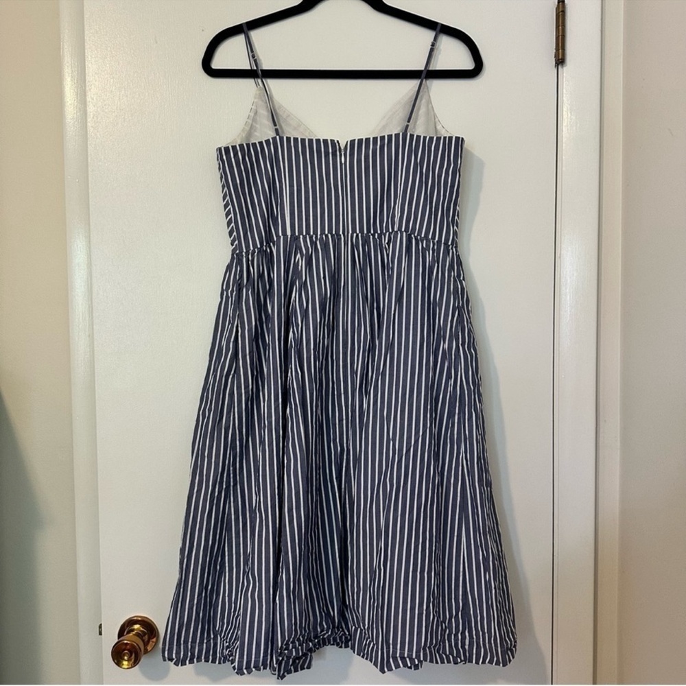 J. Crew 10 Midi Party Dress Shirting pin Stripes blue white full skirt classic - Picture 7 of 11